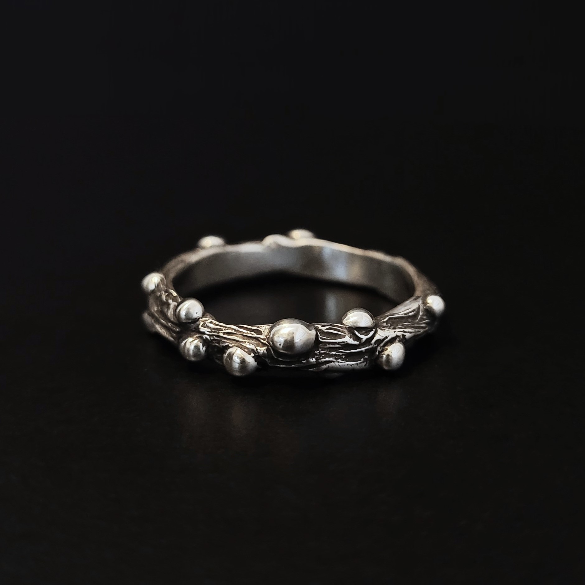 Dew on bark silver ring
