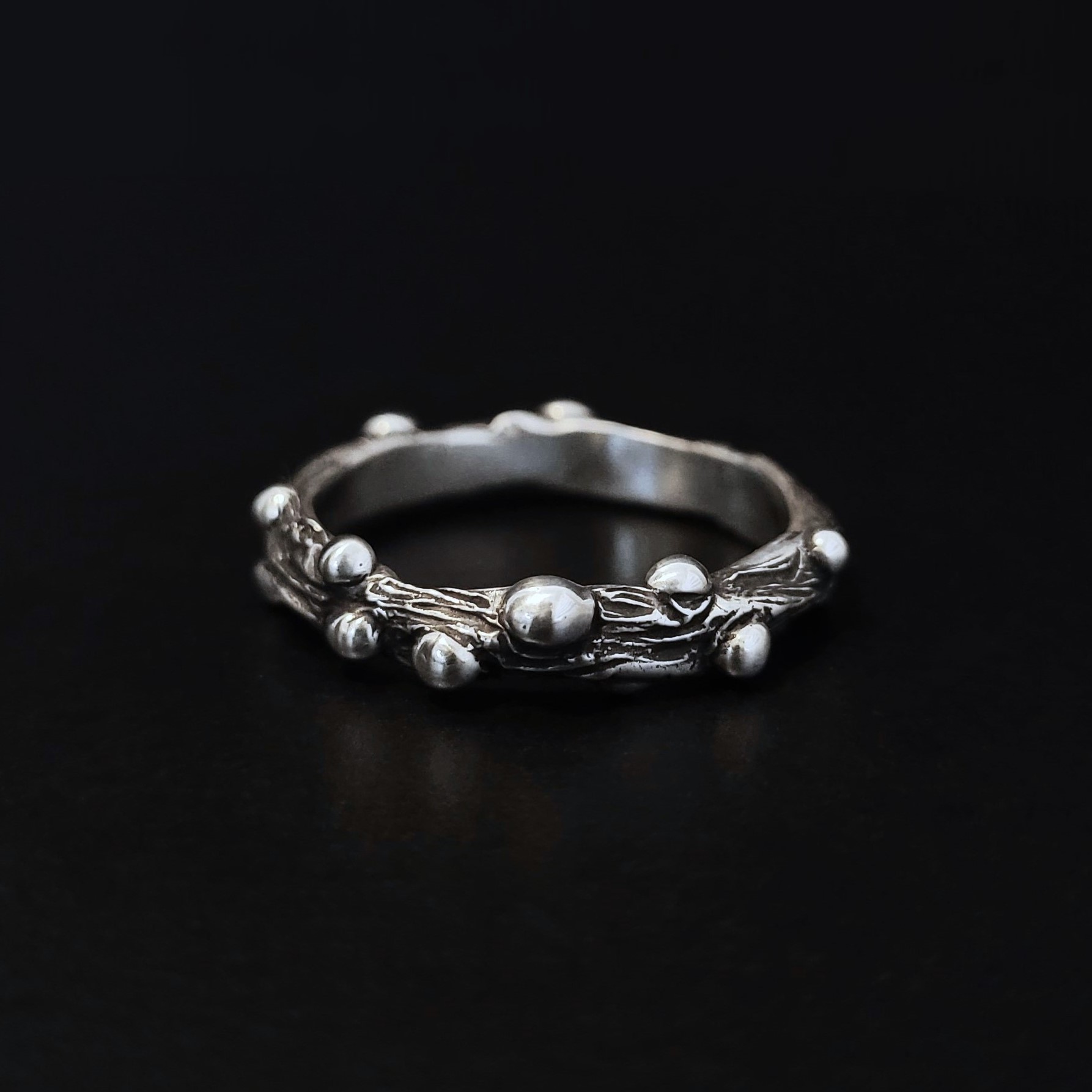 Dew on bark silver ring